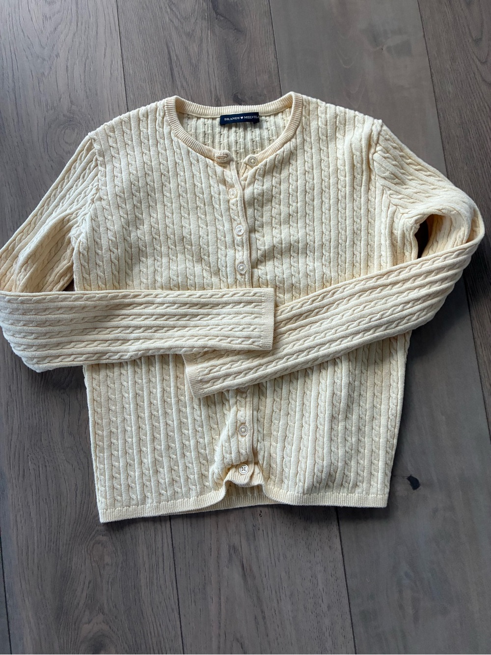 Brandy Melville butter yellow  Textured Cable-Knit Cream Button-Up Sweater